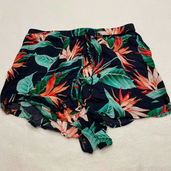 SHEIN Pants - SHEIN Size S Women's Tropical Print Tulip Wrap Hem Shorts Drawstring Waist Boho